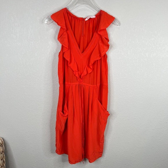 Rebecca Taylor Fit & Flare Dress Women's Orange Button Ruffle Sleeve Pullover - Picture 1 of 14